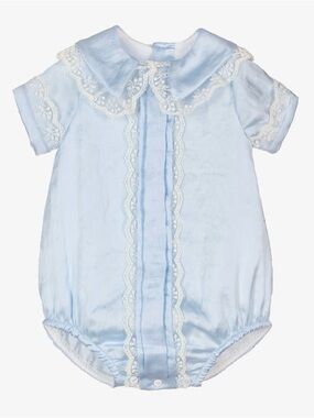 Beatrice And George Light Blue Lace-Trimmed Baby Romper